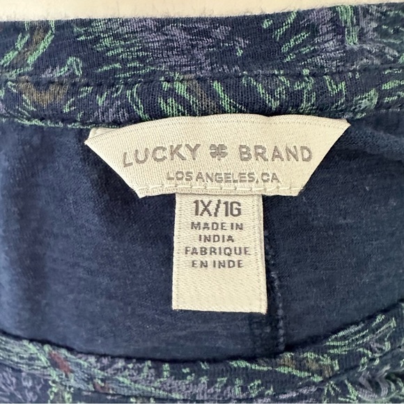 Lucky Brand Blue Paisley Split Back Short Sleeve Tee Shirt 1X - Picture 2 of 5